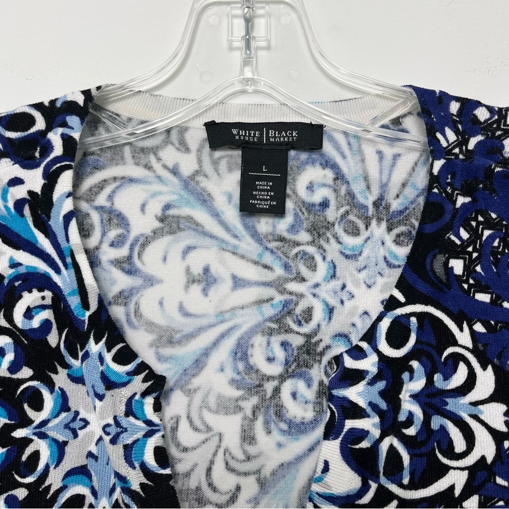 White House Black Market Navy Printed Bright Pattern Snap Front Cardigan Sweater - Picture 3 of 8